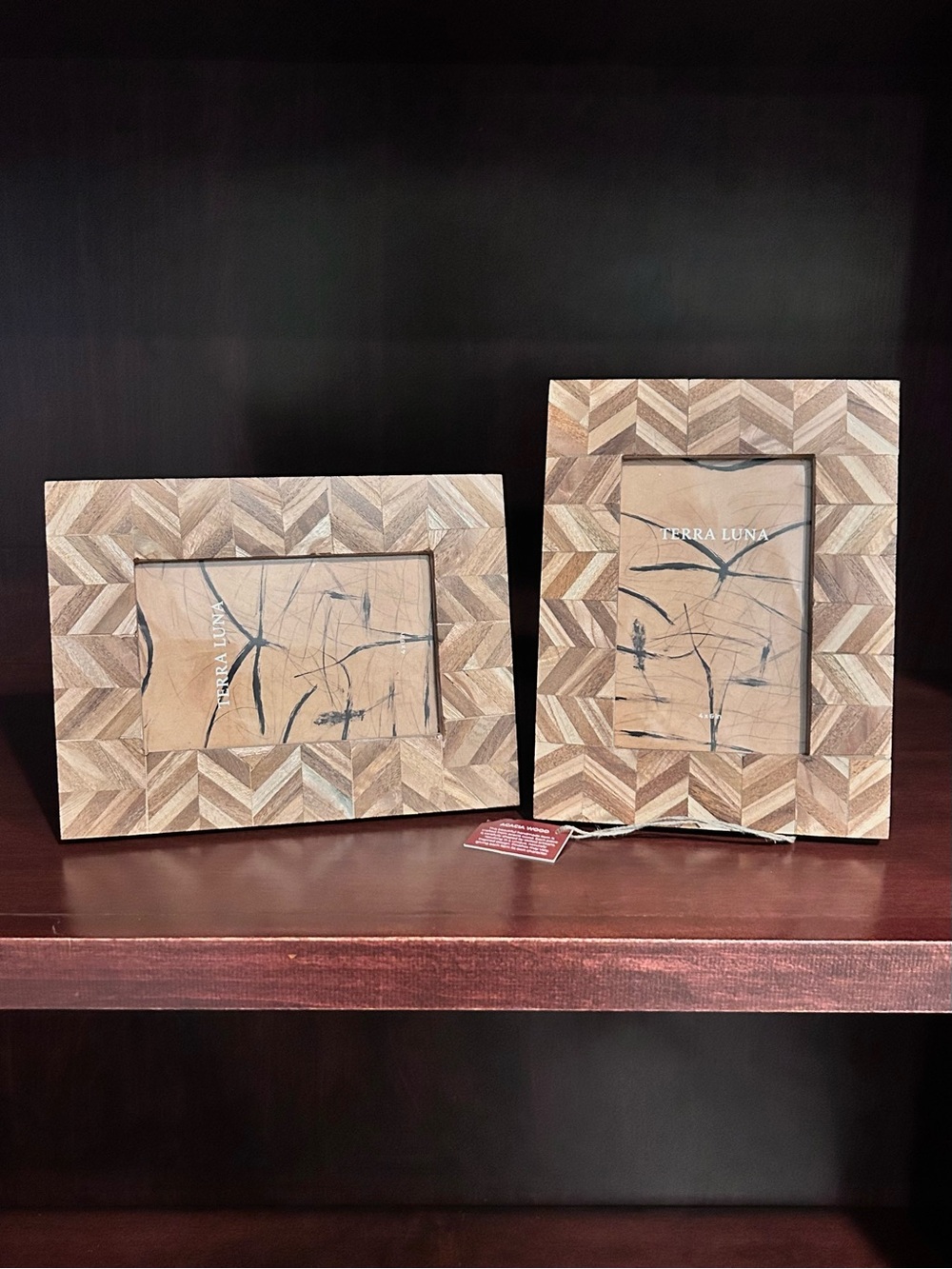 Sagebrook Home Terra Luna Acadia Wood Herringbone 4 x 6 Photo Frame Set of 2 NEW